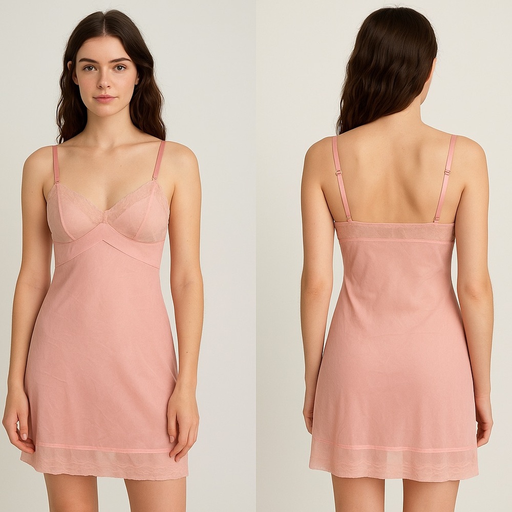 Vintage 60s 70s Blush Pink Lace Trimmed Slip Sz. S